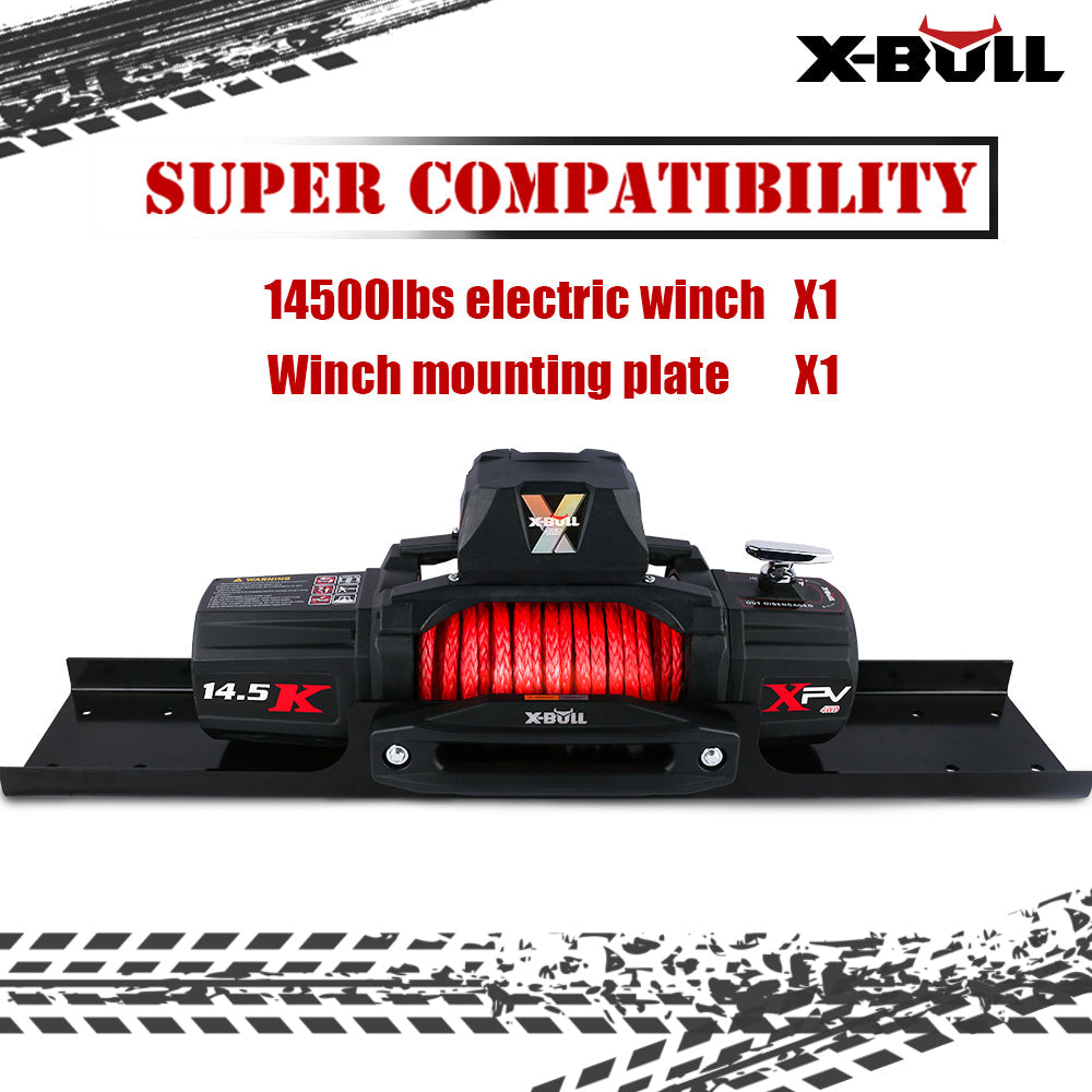 Electric Winch 14500lbs 12V with Synthetic Rope Mount Plate Suitable For 4WD SUV-1