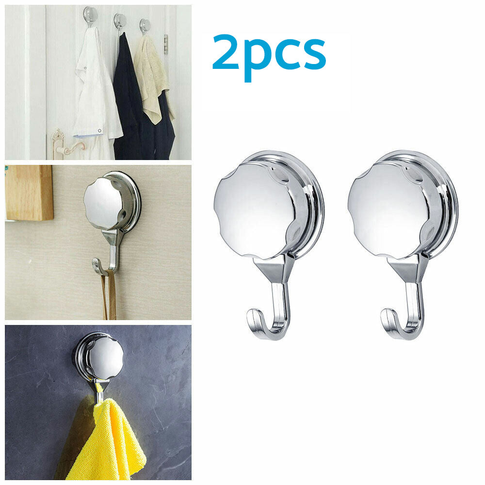 2PCS Strong Vacuum Suction Cup Hook Bathroom Kitchen Towel Shower Hooks Holder-3