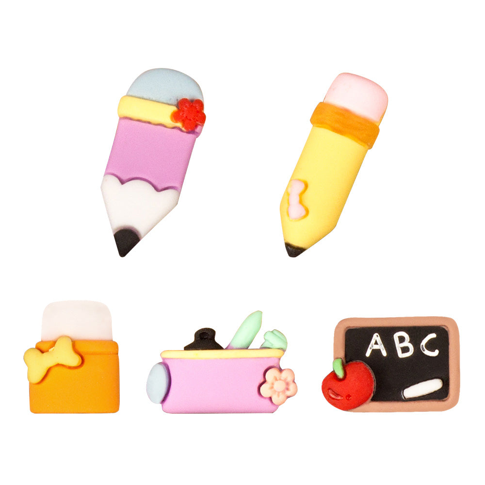 50x 3D Resin Cabochons Suitable For DIY Craft – School-Themed Colorful Pencil, Ruler & Book Shapes-1