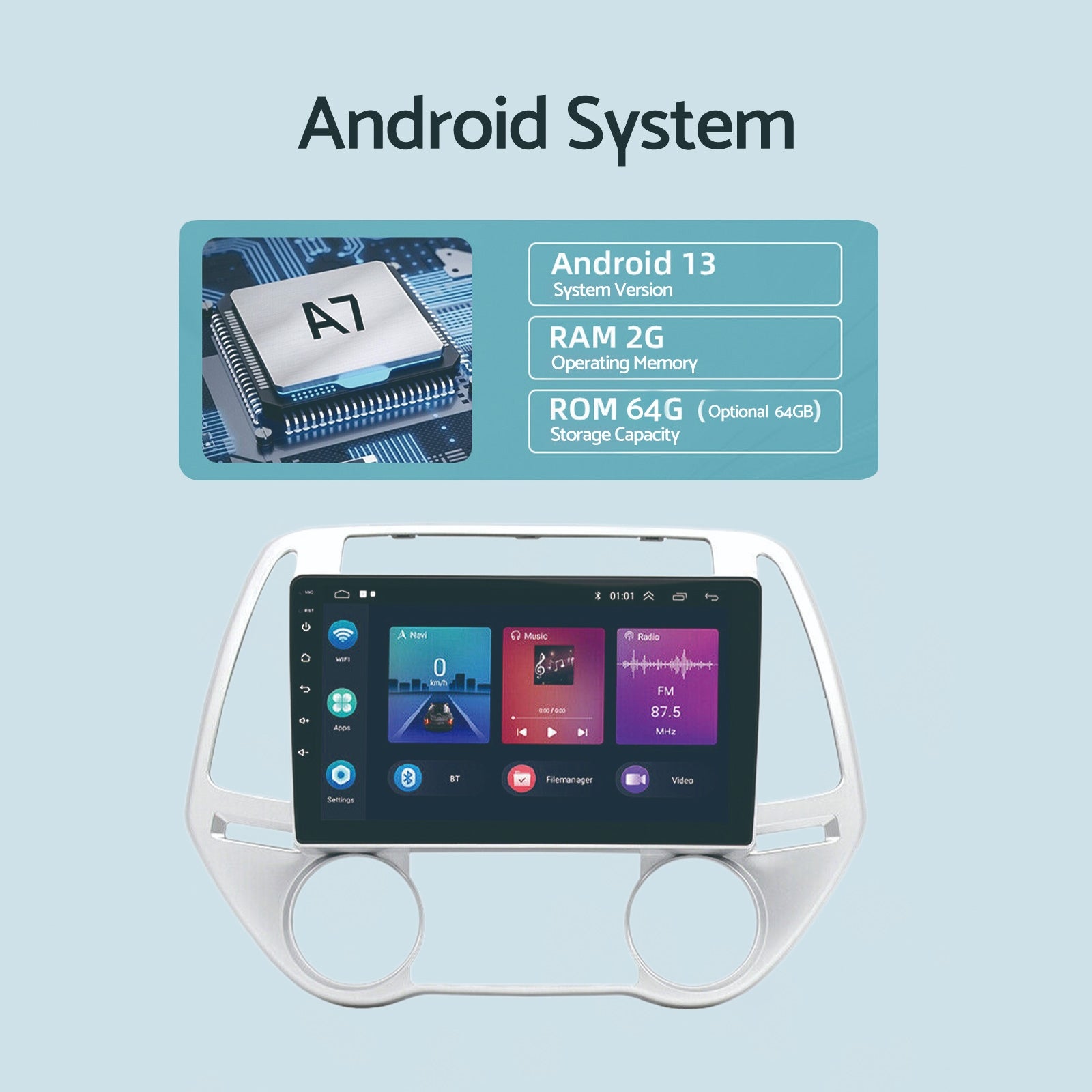 Car Radio Android 13 GPS BT Apple CarPlay Suitable For Hyundai i20 2012-2015-2