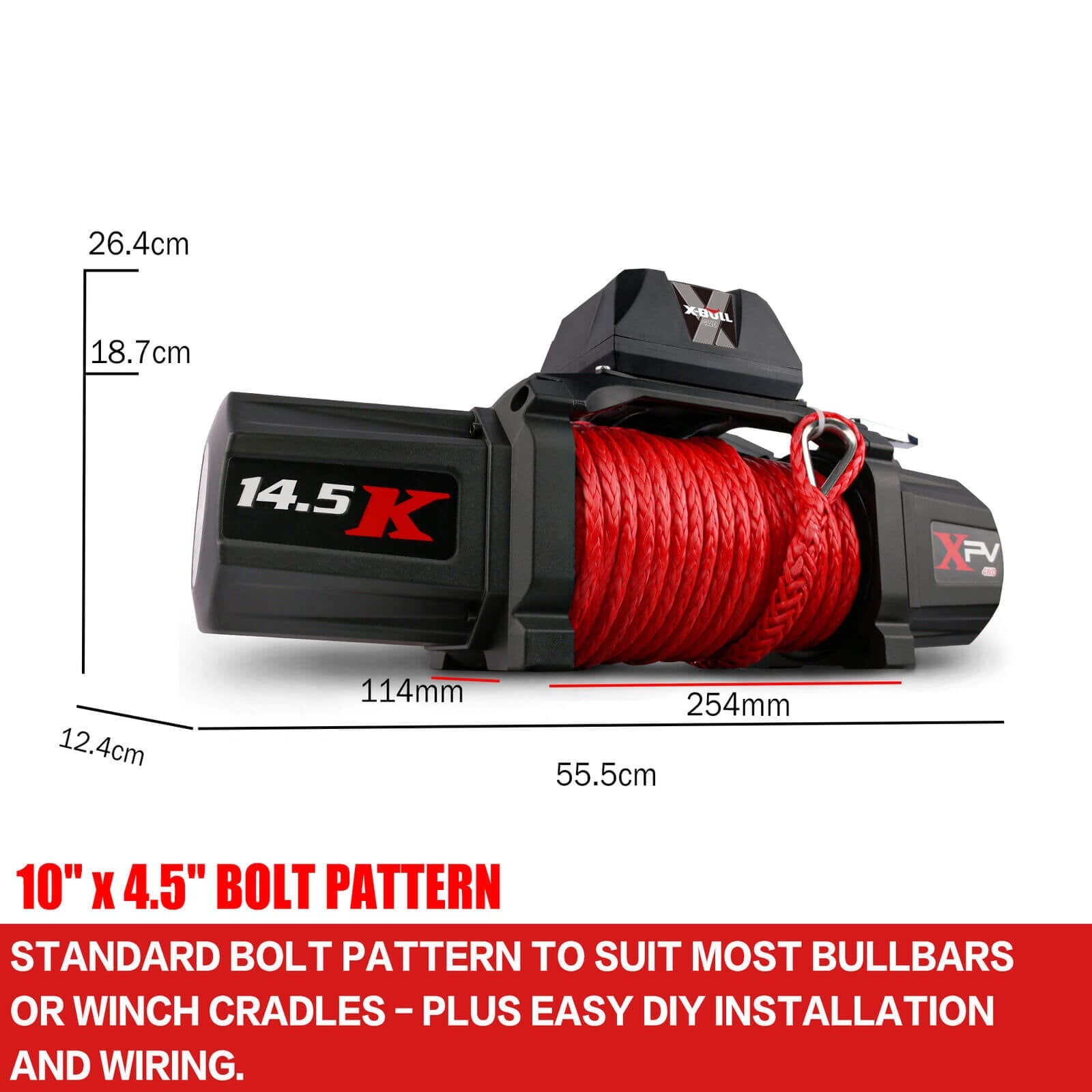 Electric Winch 14500lbs 12V with Synthetic Rope Mount Plate Suitable For 4WD SUV-3
