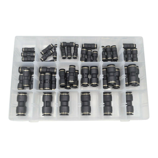 Pneumatic Push In Air Line Hose Quick Connect Kit 50x Suitable For Imperial Nylon Tubing-0