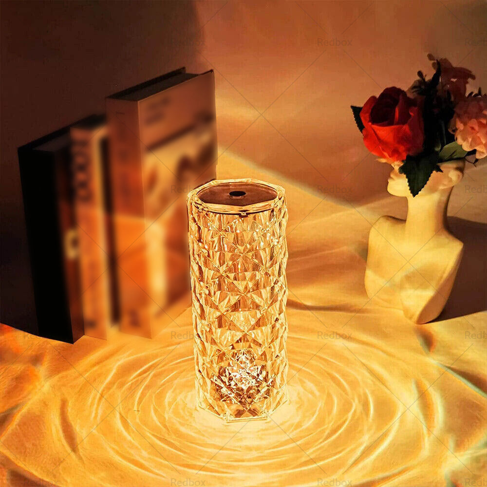 Crystal Table Lamp With Rose Diamond Touch LED Light Suitable For Universal Use, 3 or 16 Color, USB Powered-3
