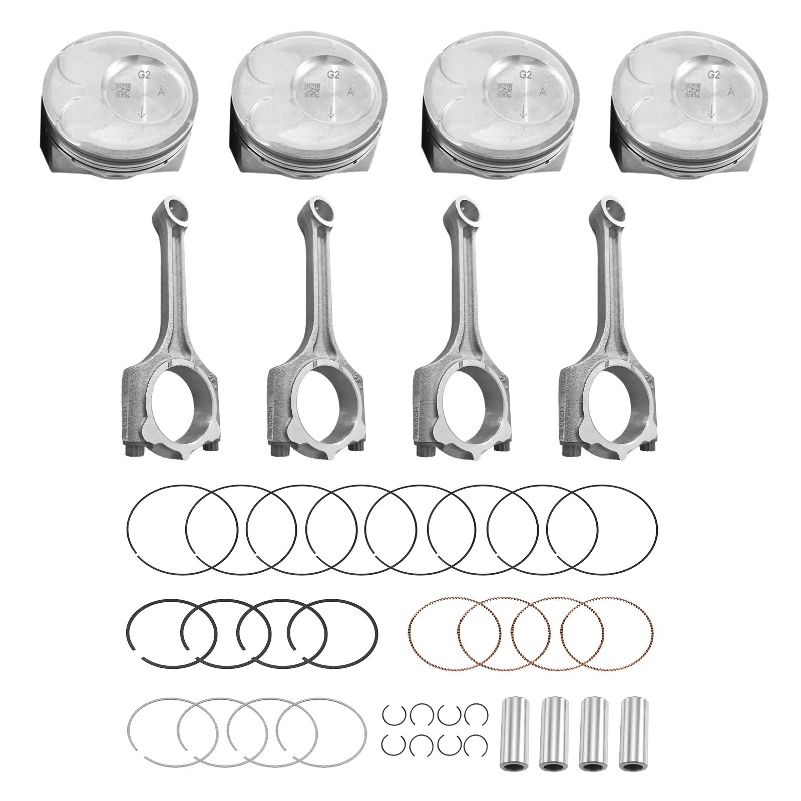 4x Piston & Rings With Connecting Rod Kit Suitable For Kia Soul / Forte / Koup 2.0L 2014-2018-0