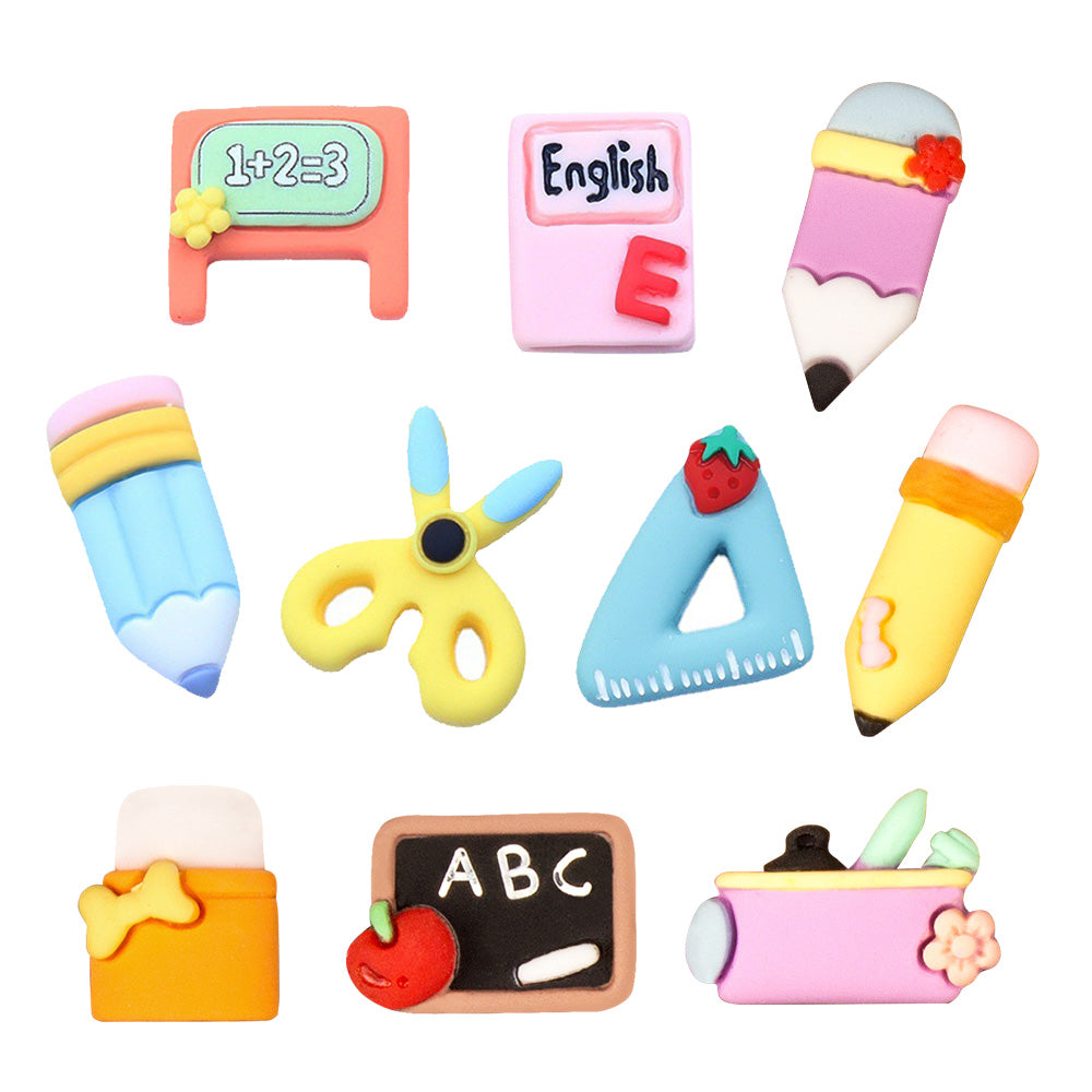 50x 3D Resin Cabochons Suitable For DIY Craft – School-Themed Colorful Pencil, Ruler & Book Shapes-2