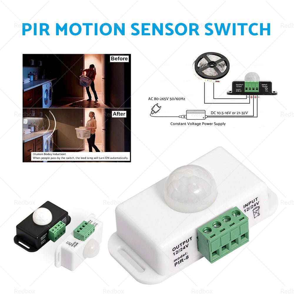 8m Body Infrared PIR Motion Sensor Switch For LED Light Strip Automatic 12V 24V - Frazy's Auto Parts