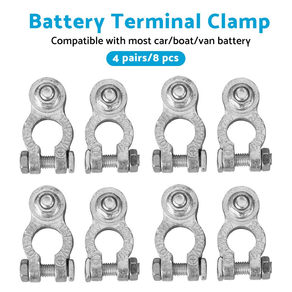 8PCS DC 12V - 24V Car Battery Terminals Positive Negative Connectors Clamp Clip - Frazy's Auto Parts