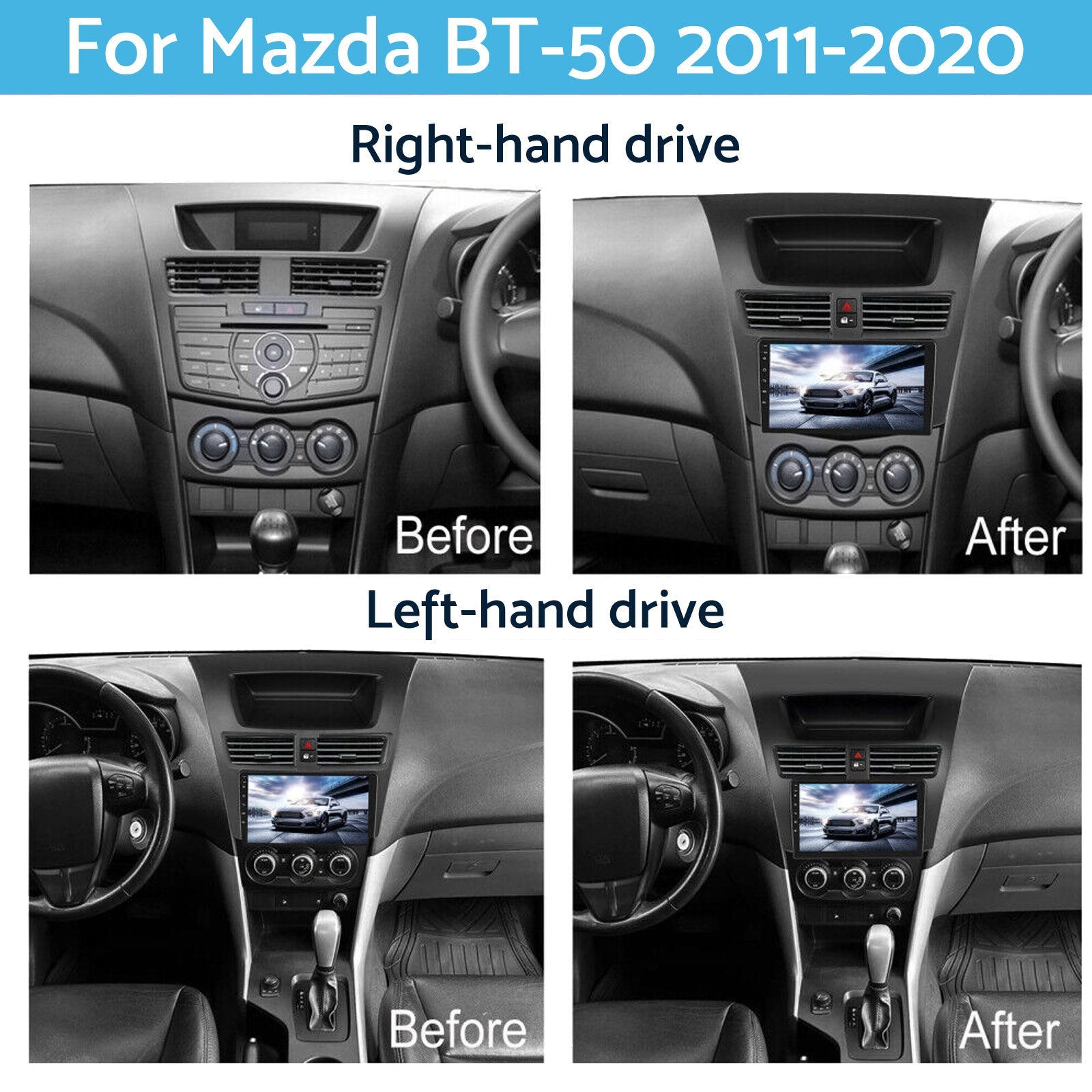 9'' Android 13 Head Unit Touchscreen GPS Bluetooth Suitable For Mazda BT50 12 - 19 - Frazy's Auto Parts