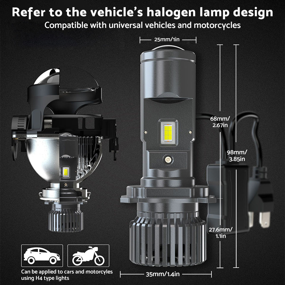 Mini Bi-LED Projector Lens Headlight Bulbs 100W Hi/Lo Retrofit RHD H4 9003-2