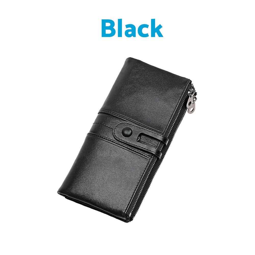 Leather Wallet Unisex Zip-Around Card Coin Holder Brown Black Red-2