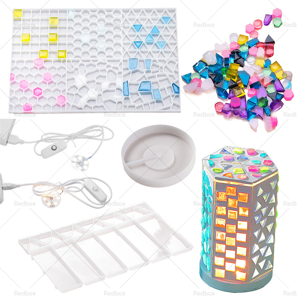 Silicone Resin Mold Mosaic Table Lamp Night Light Mold Set DIY Craft Pen Holder-0