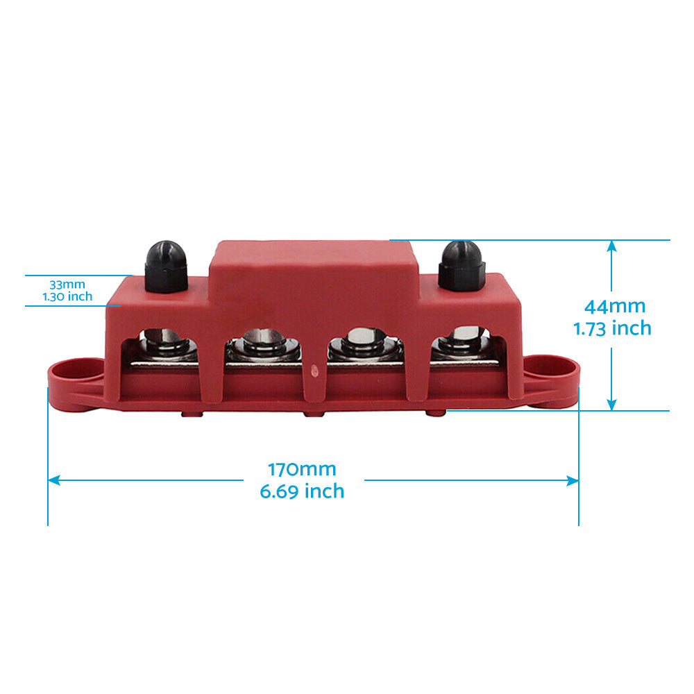 2x M8 4-Post 250A DC 48V Studs Bus Bar Power Distribution Box Terminal Block Suitable For Heavy Duty Applications-4