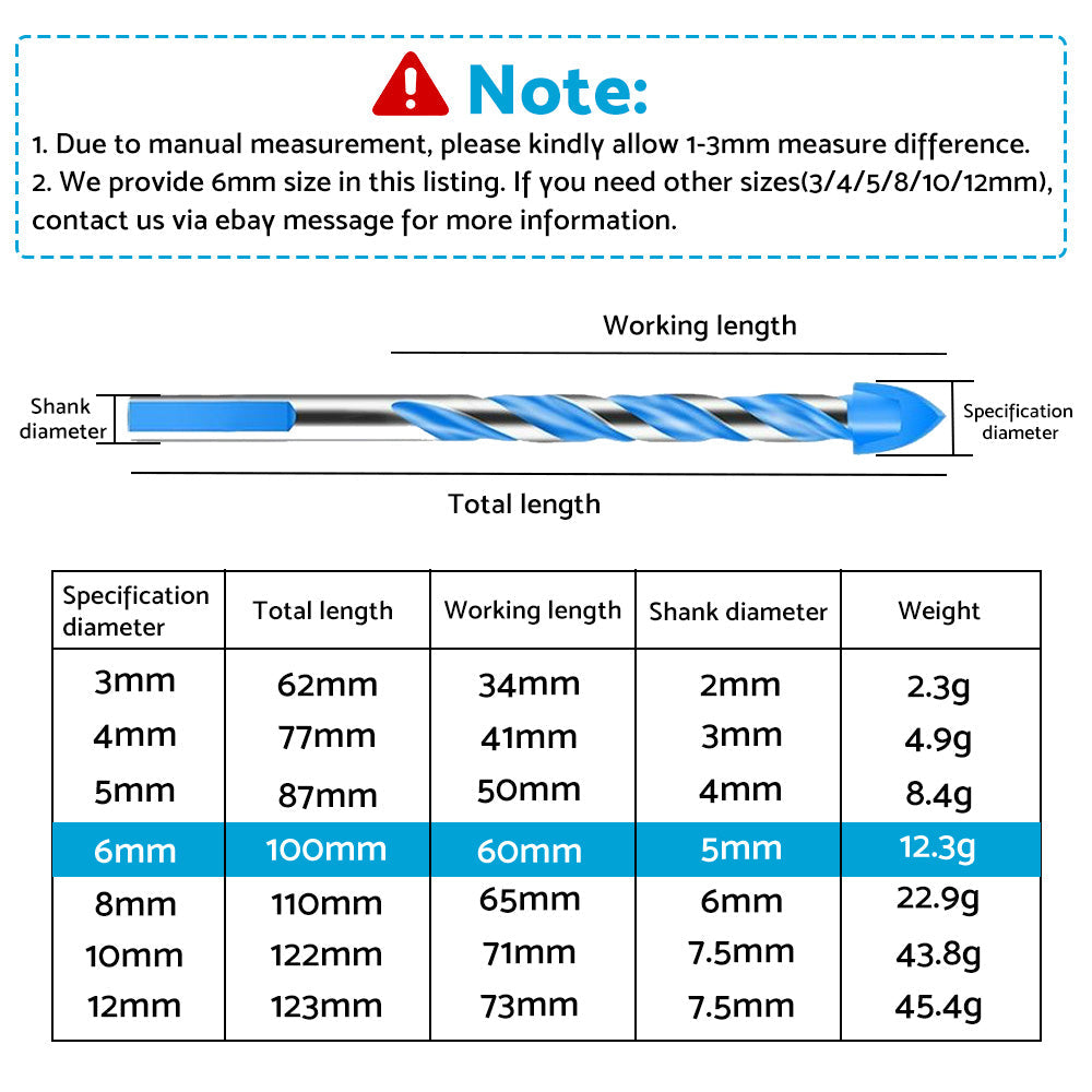 10x 6mm Tungsten Carbide Drill Bit Set Suitable For Porcelain Tile, Concrete, Brick & Glass-2