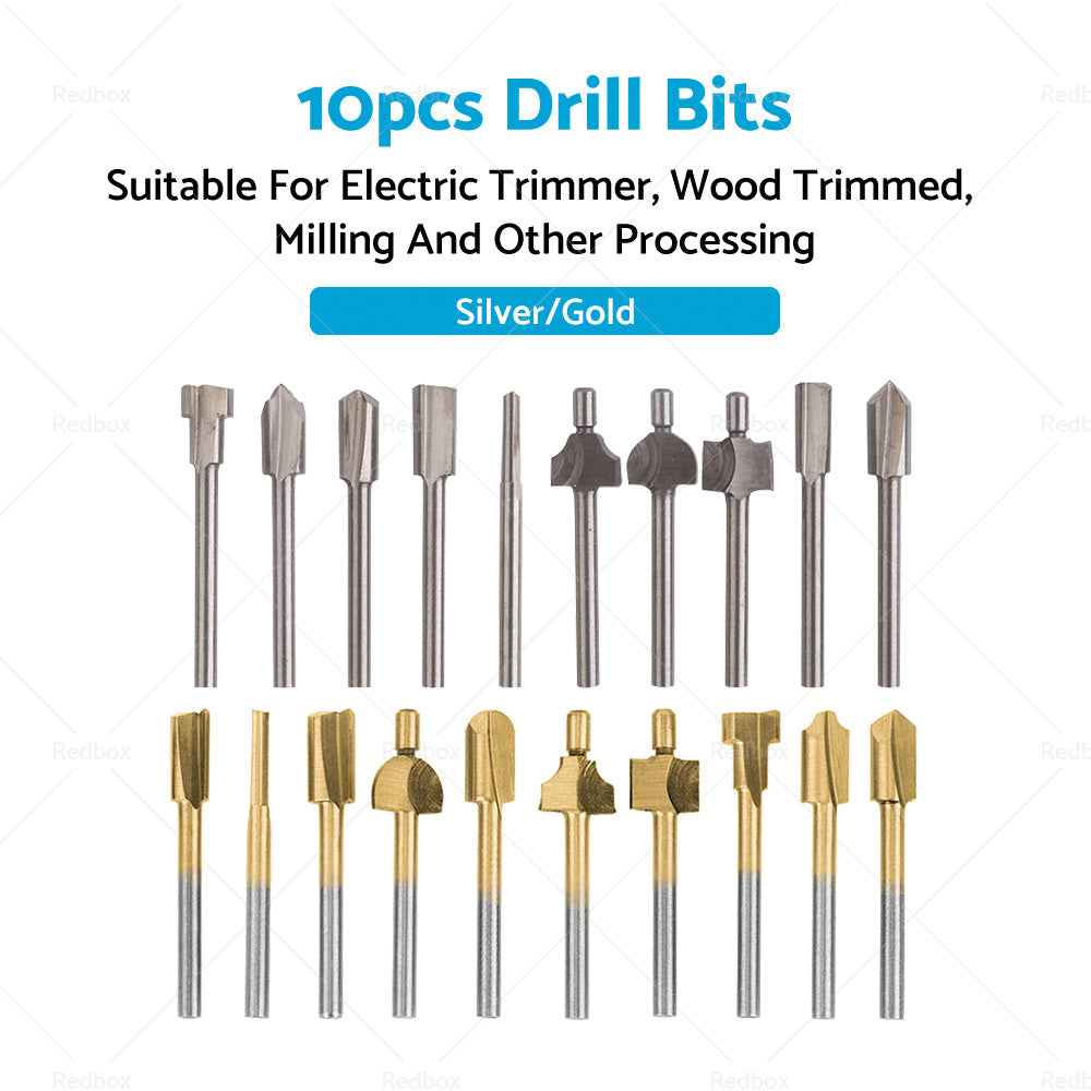 Set of 10 3mm Titanium Mini Hss Router Bit Trimmer Shank Electric Trimmer Tool-2