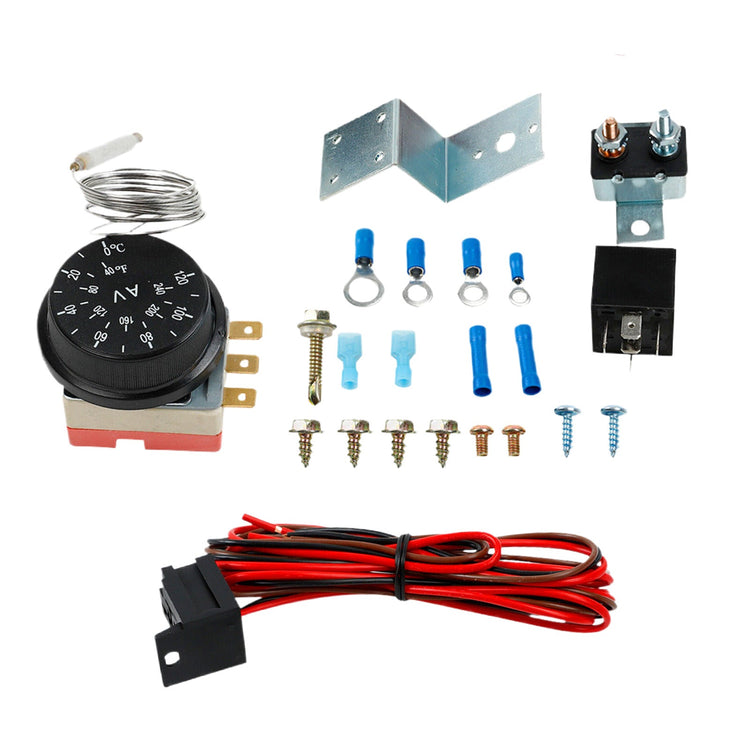 Adjustable 12V Electric Radiator Fan Thermostat with 3-Pin Relay Wire Kit-0