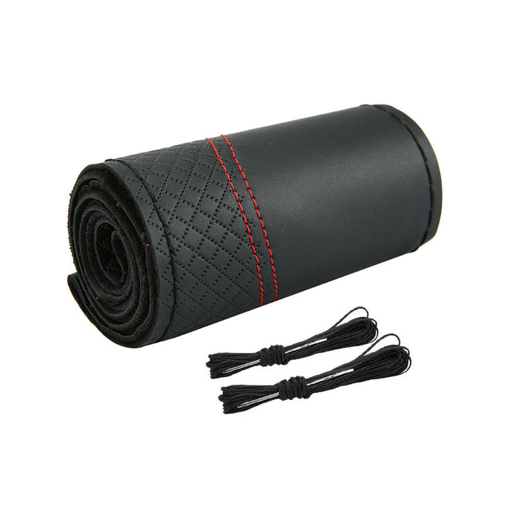 Premium Leather DIY Steering Wheel Cover Suitable For Car – 38cm Auto Protection With Needle-0