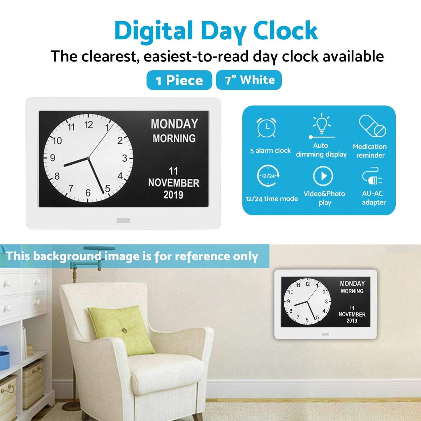 7 inch  LED Large Digital Day Clock Calendar Dementia Date Week Month Year Time Wall-2