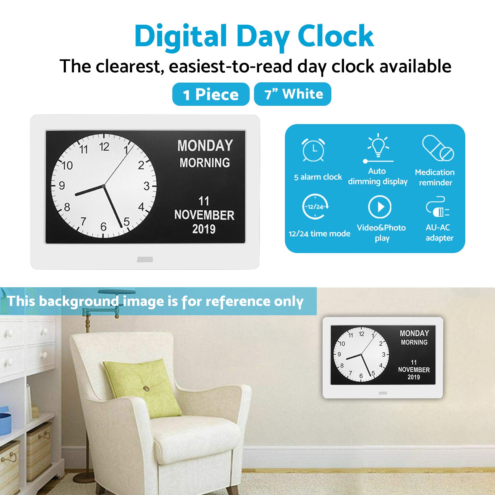 7 inch  LED Large Digital Day Clock Calendar Dementia Date Week Month Year Time Wall-2