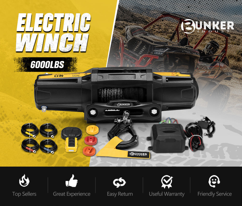 Bunker Indust 6000LBS/2722KGS Electric Winch 12V Synthetic Rope Wireless UTV ATV