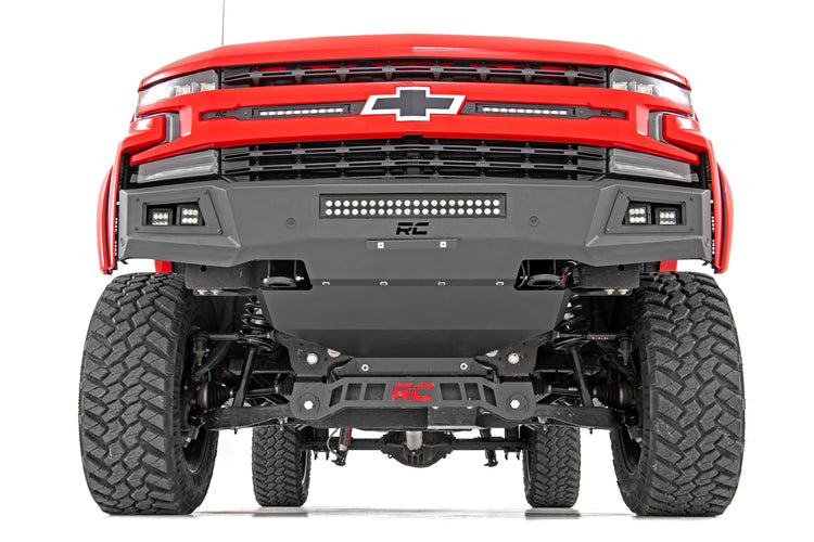 High Clearance Front Bumper LED Lights & Skid Plate Chevy Silverado 1500 (19-22)