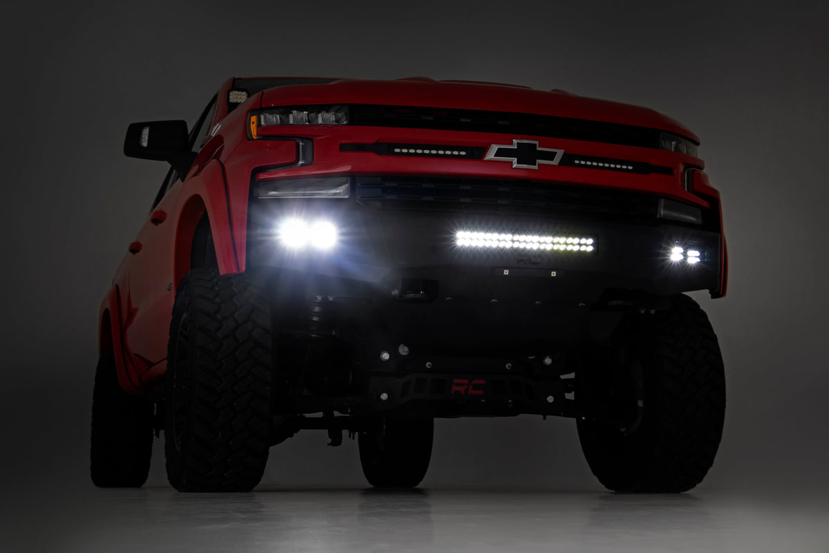 High Clearance Front Bumper LED Lights & Skid Plate Chevy Silverado 1500 (19-22)