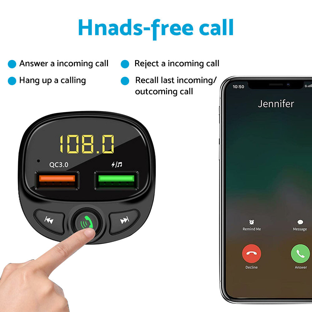 Car Phone Charger FM Transmitter With Wireless Adapter Suitable For iPhone & Android-4