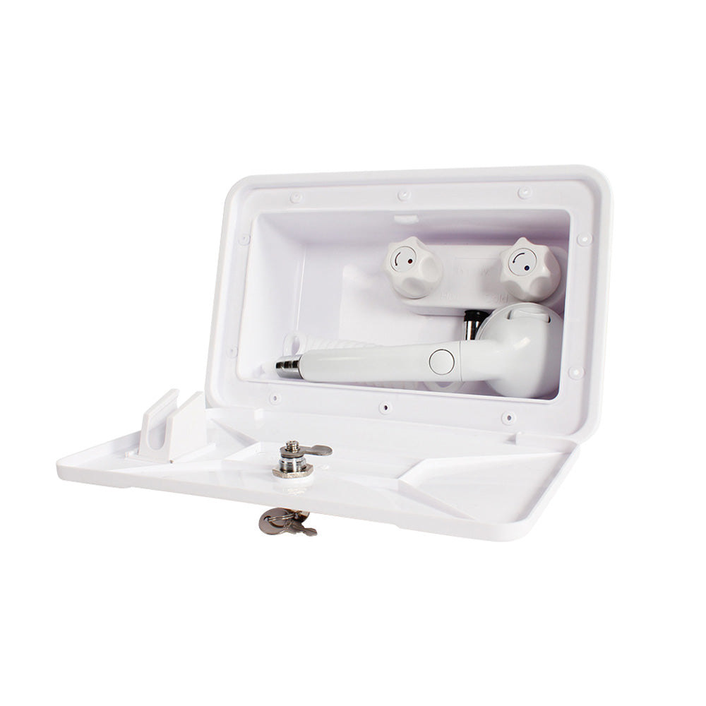 1 Set External RV Caravan Shower Box Exterior Faucet Camper Trailer Boat White-0