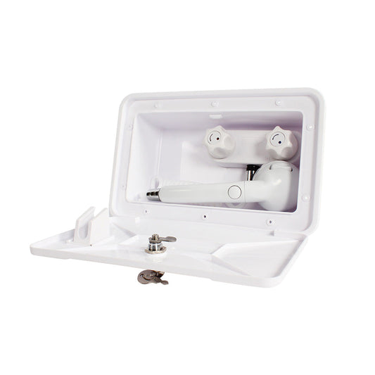 1 Set External RV Caravan Shower Box Exterior Faucet Camper Trailer Boat White-0