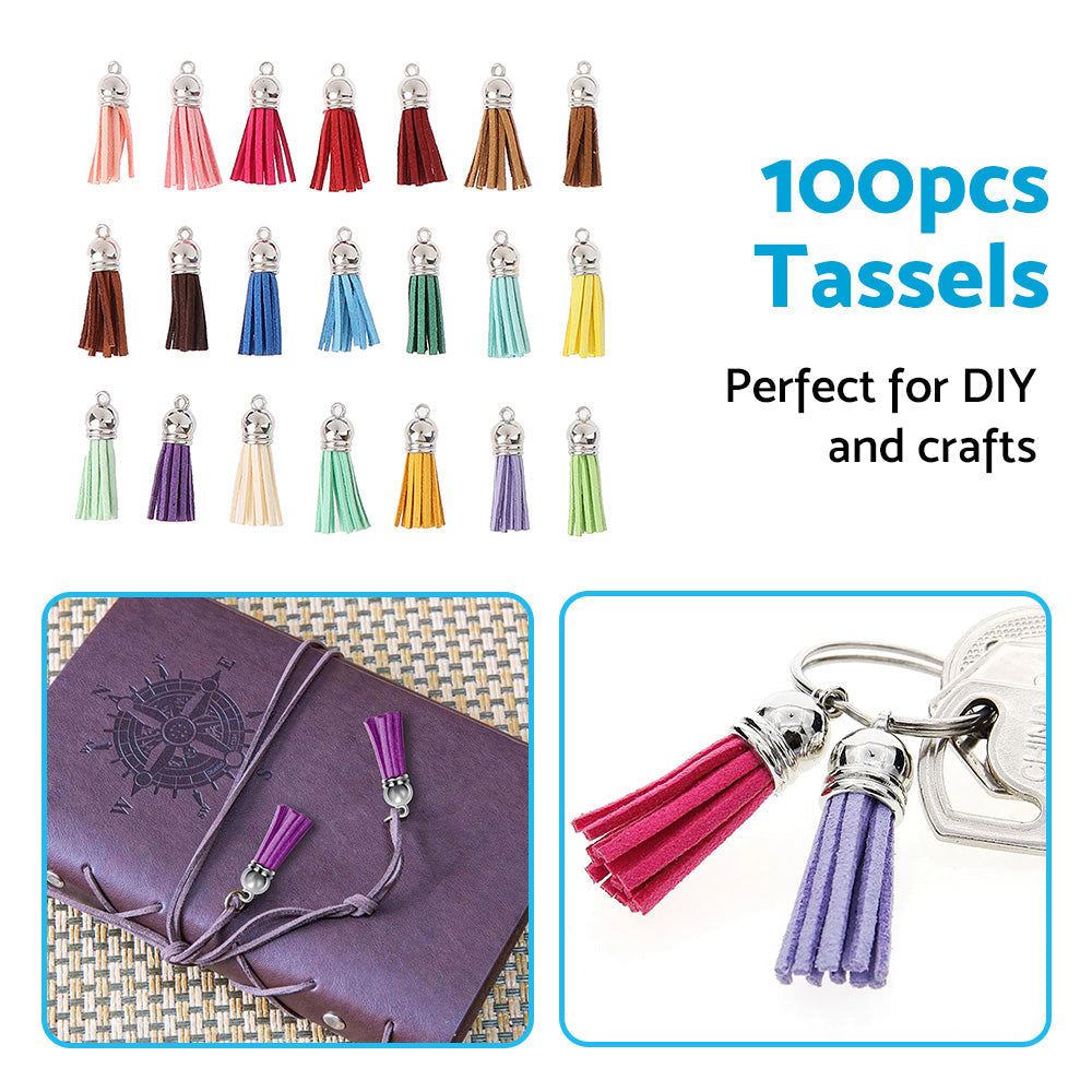 100PCS Key Chain Ring Tassels Pendants Bulk Leather Tassel Crafts Jewelry Making-0