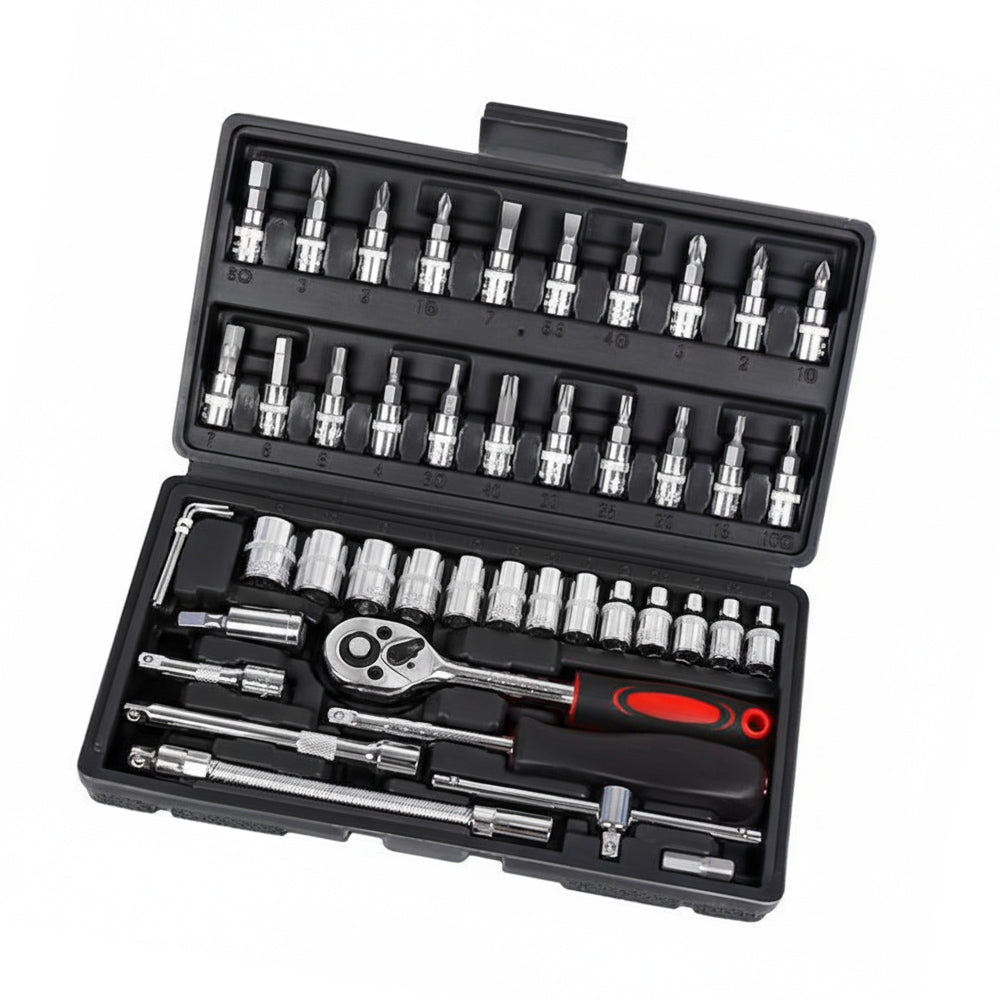 46pc Socket Wrench Set 1/4" Drive Chrome Vanadium Steel Ratchet Bit Kit-0