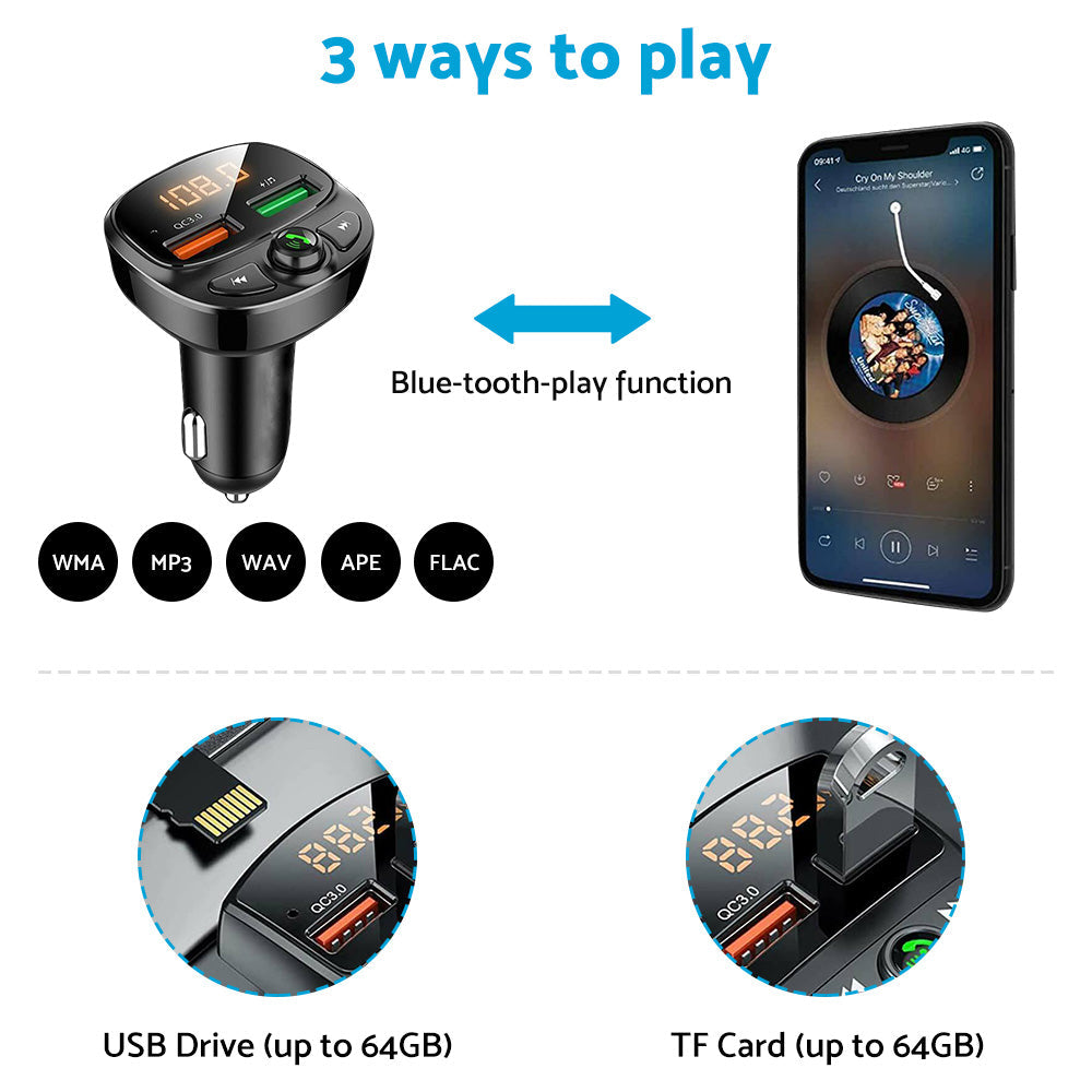 Car Phone Charger FM Transmitter With Wireless Adapter Suitable For iPhone & Android-3