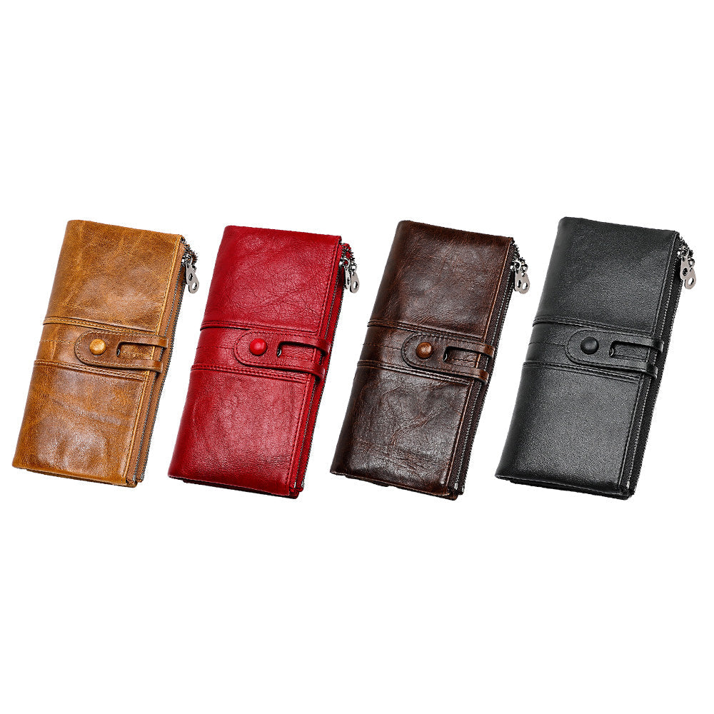 Leather Wallet Unisex Zip-Around Card Coin Holder Brown Black Red-0