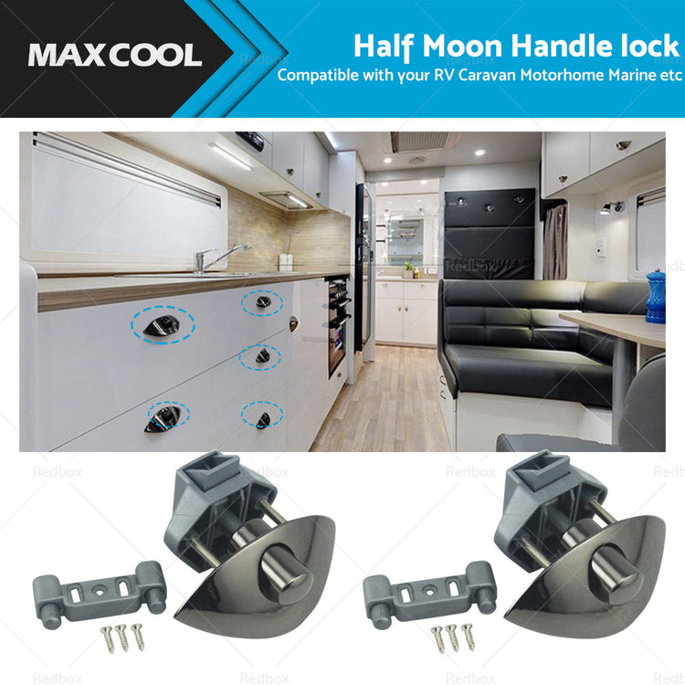 2x Zinc Alloy Half Moon Handle Push Lock Knob For Camper RV Kitchen Cabin Black-0