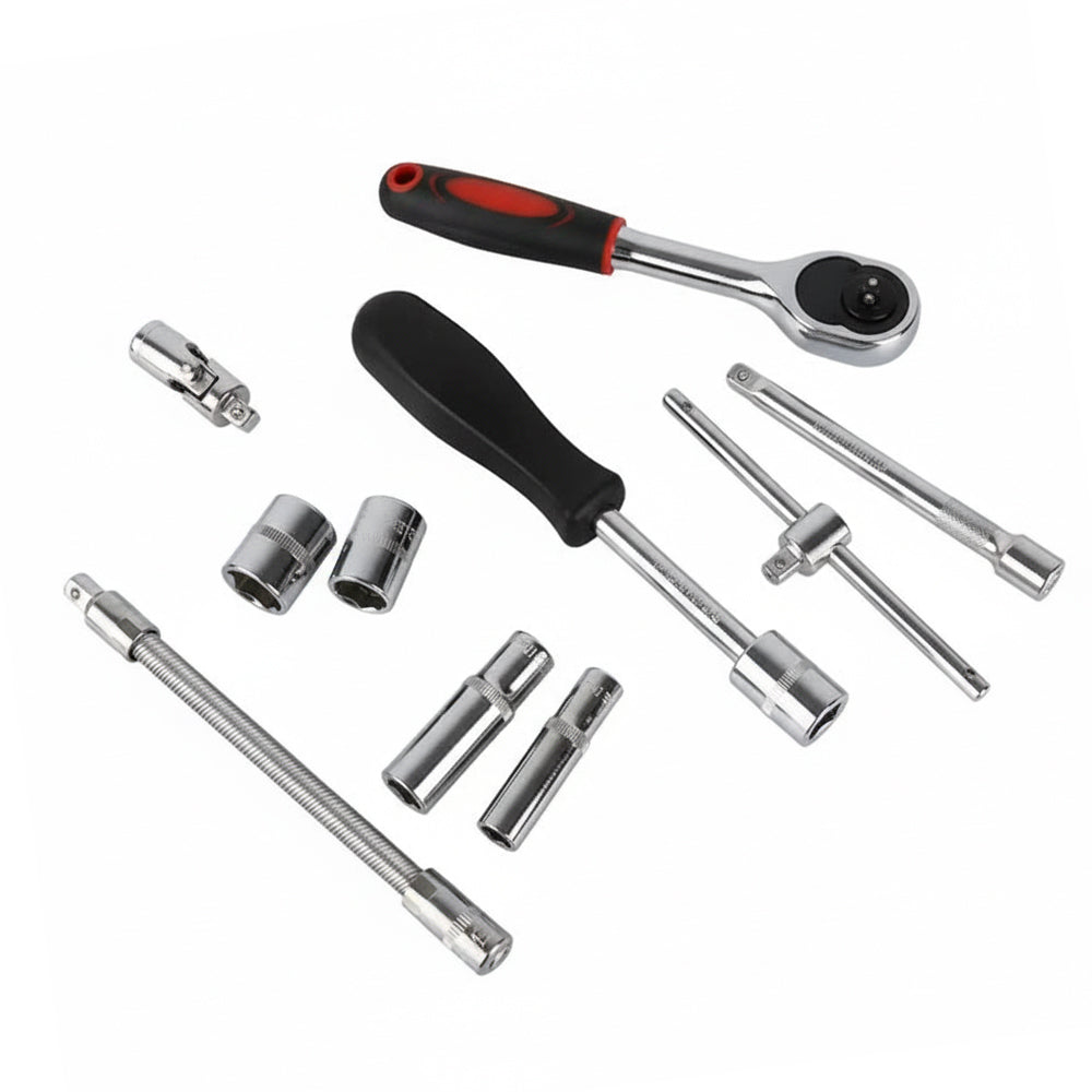 46pc Socket Wrench Set 1/4" Drive Chrome Vanadium Steel Ratchet Bit Kit-1