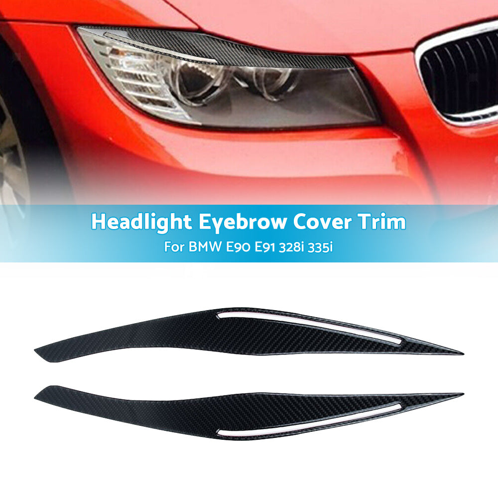 Carbon Fiber Headlight Eyebrow/Eyelids Cover Trim Suitable For BMW E90/E91 328i & 335i-3