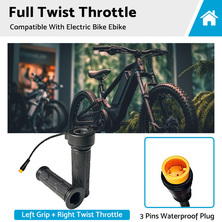 Full Twist Throttle Electric Bike Ebike Right Hand 3Pin Bike Grip Twist Throttle-3