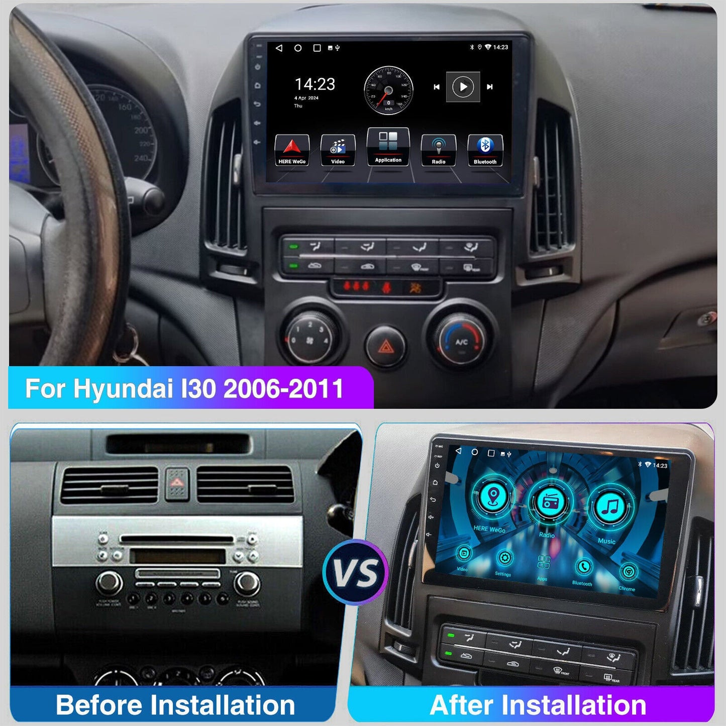 In-Dash Units Android 13 Stereo GPS CarPlay Suitable For Hyundai i30 2006-2011-2