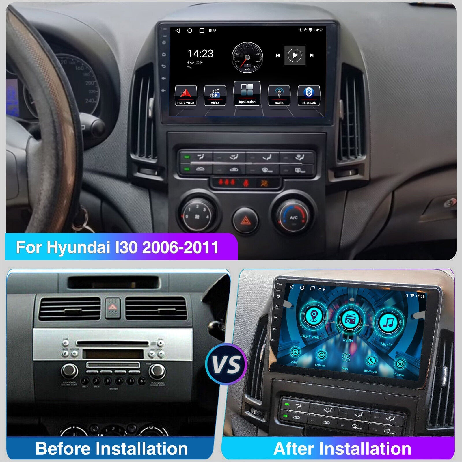 In-Dash Units Android 13 Stereo GPS CarPlay Suitable For Hyundai i30 2006-2011-2