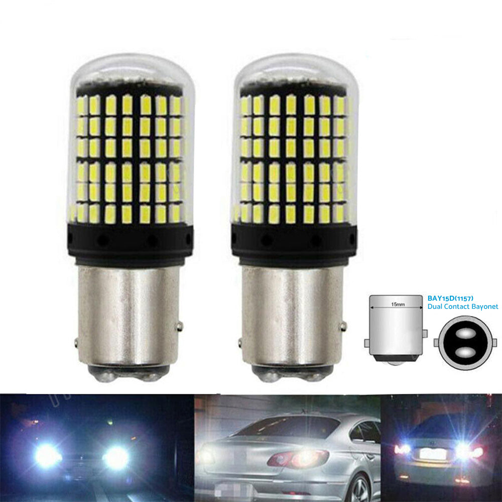 2X P21 or 5W BAY15D 1157 144SMD White LED Canbus Stop Tail Brake Light Bulbs-0