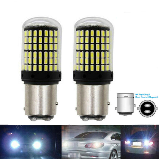 2X P21 or 5W BAY15D 1157 144SMD White LED Canbus Stop Tail Brake Light Bulbs-0