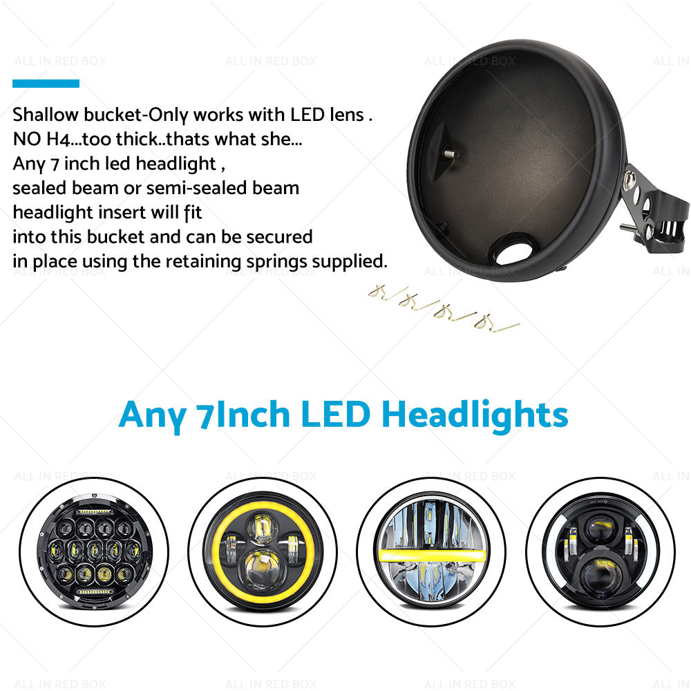 7inch Inch Motorcycle Head Light Bulb Bucket Housing Bracket Suitable For Harley-3