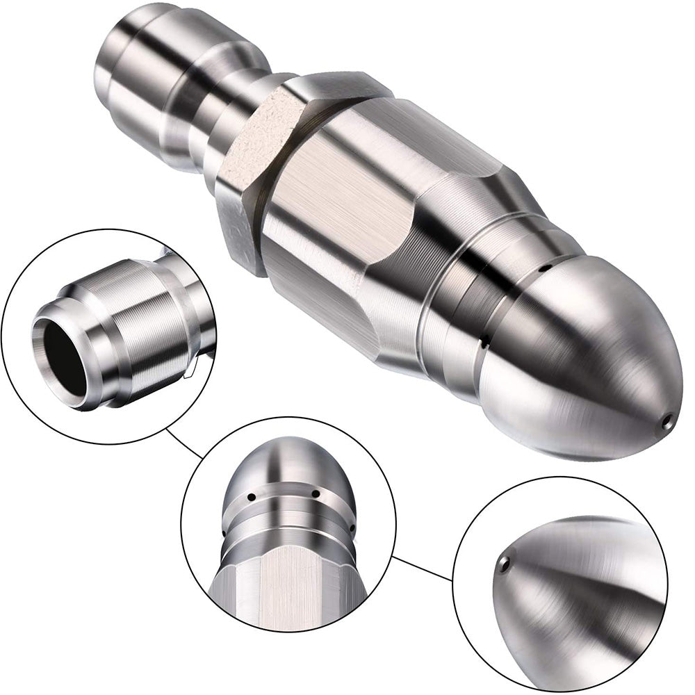 Stainless Steel Sewer Jetter Nozzle For Pressure Washer Suitable For 1in or 4in Drain Connection-0