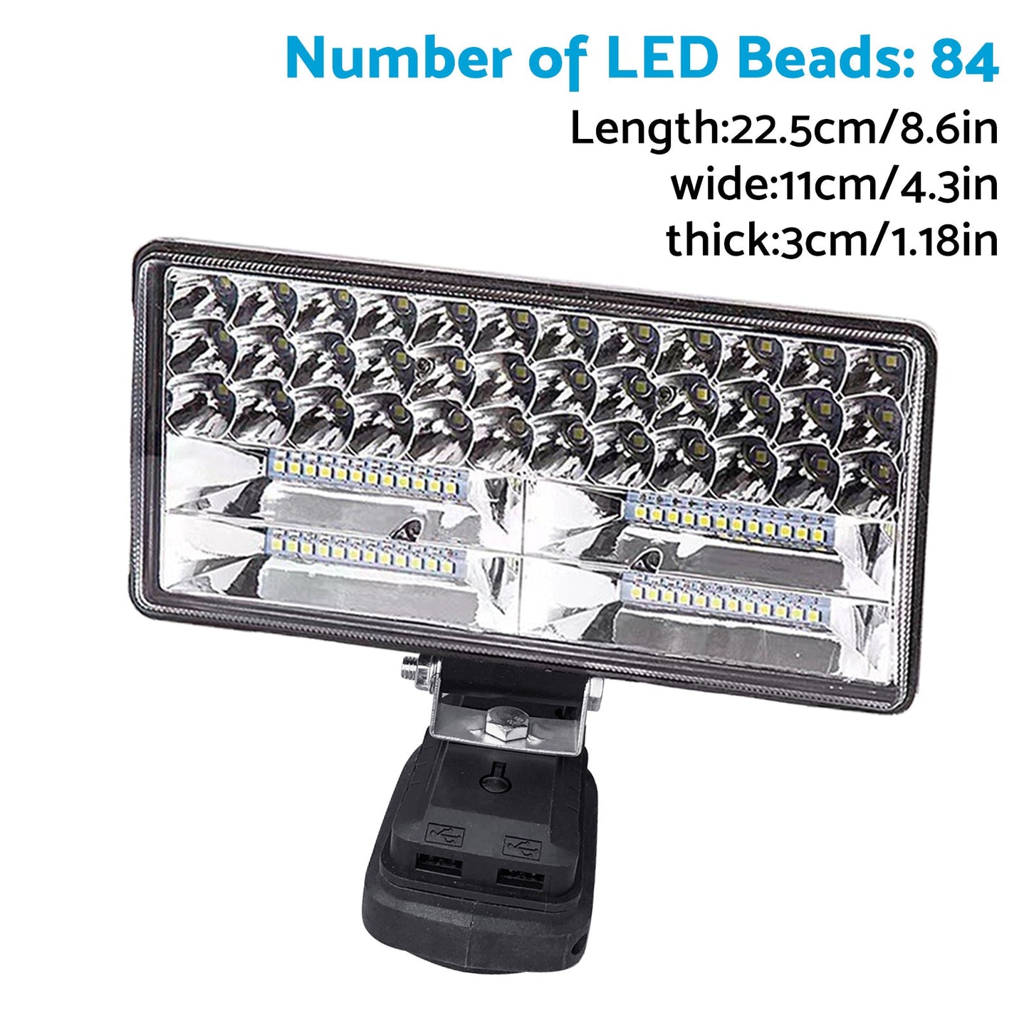 2x 18V 8in LED Work Light Torch with USB Ports Suitable For Makita Battery Camping/Flashlight Use-3