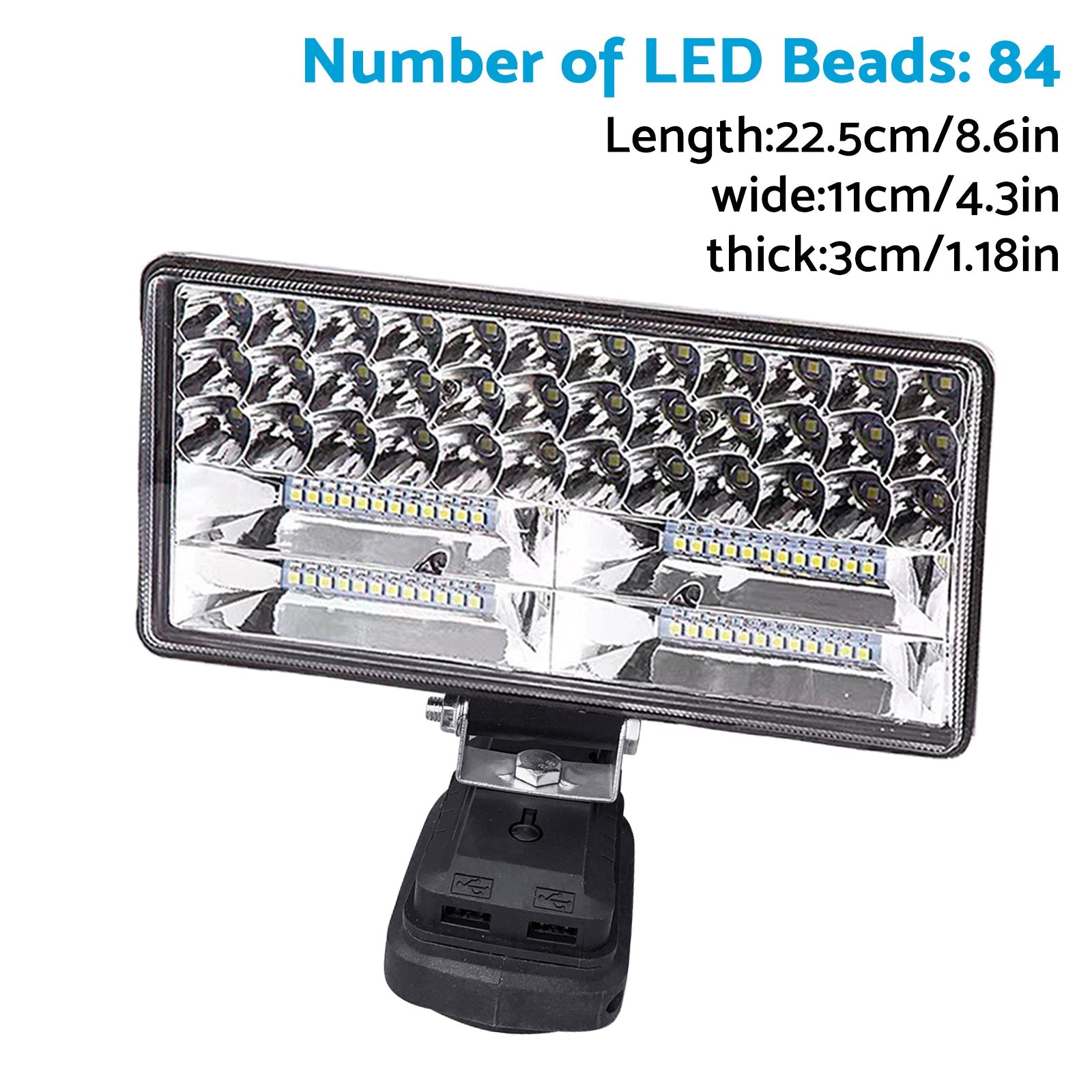 2x 18V 8in LED Work Light Torch with USB Ports Suitable For Makita Battery Camping/Flashlight Use-3