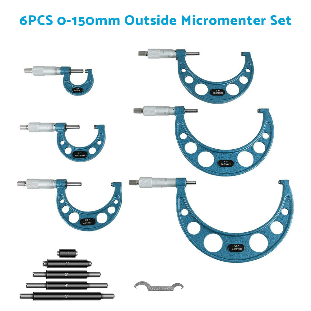 6x Precision Outside Micrometers 0-150mm Suitable For Machinist – Carbide 0.01mm-4