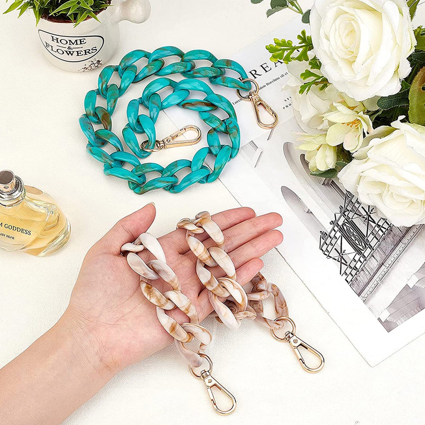 2PCS Resin Purse Chain Handle Acrylic Bag Strap Detachable Purse Clutches Handle-2