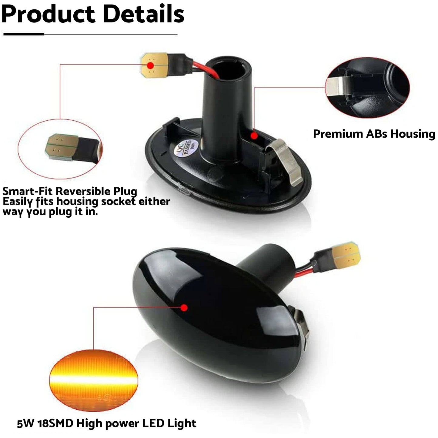 2x Black Smoked Side Indicator LED Repeater Light Mini Cooper R56 Coupe R58 R57-3