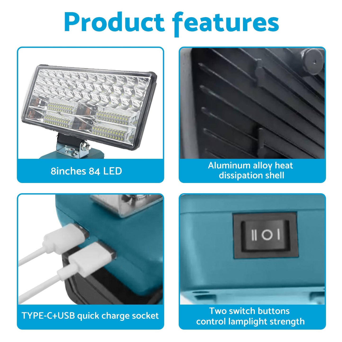 8in LED Work Light Suitable For Makita 18V Li-Ion Battery Workshop Flashlight-3