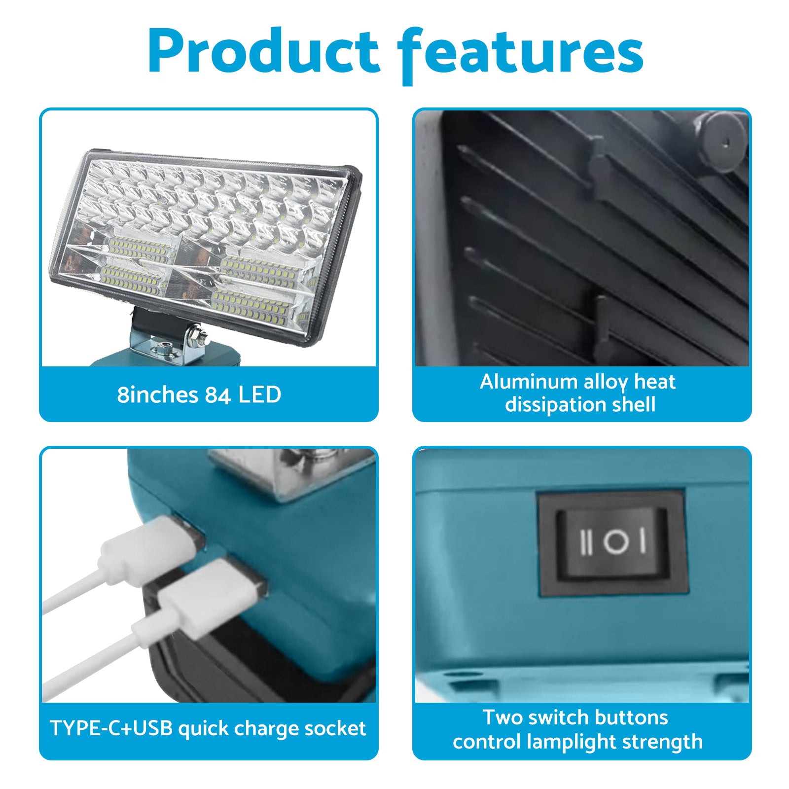 8in LED Work Light Suitable For Makita 18V Li-Ion Battery Workshop Flashlight-3