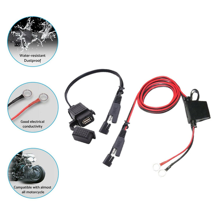 2x SAE to USB Charger Cable Adapter Waterproof Suitable For Motorcycle GPS Phone-1